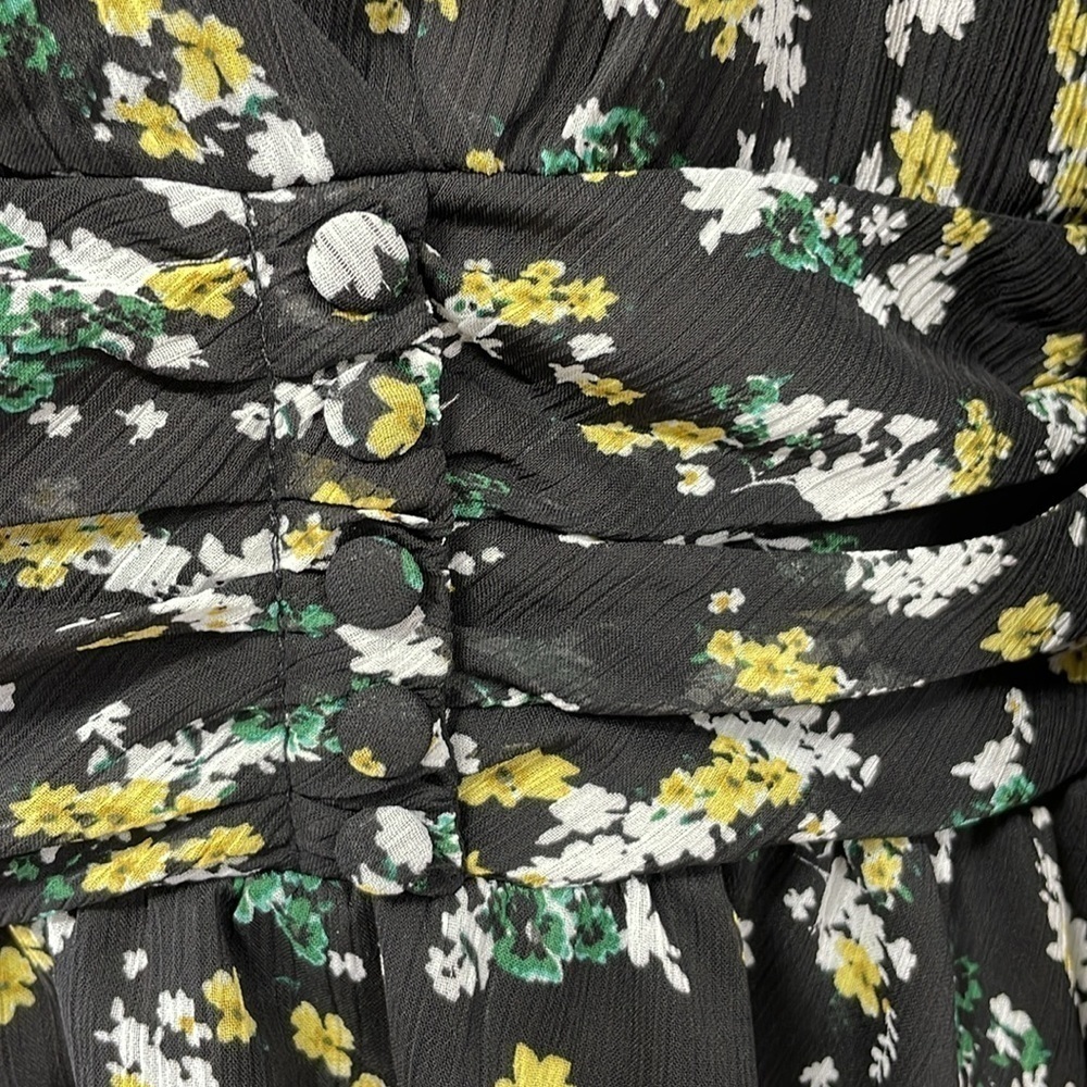 Vince Camuto Blouse Women's M Medium Black Floral Long Sleeve V-Neck Top Shirt - Picture 10 of 16
